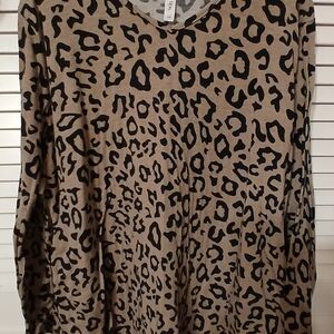 Tickled Teal Leopard Print Blouse - Black and Tan